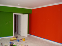 Painting MA- Image of painted room color  basil green outrageous orange